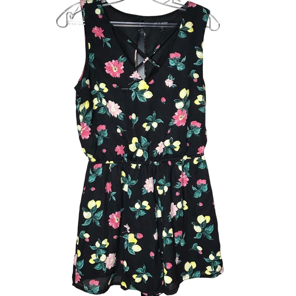 AS U WISH Romper-medium Black‎ Floral Print Sleeveless V Neck Romper Women